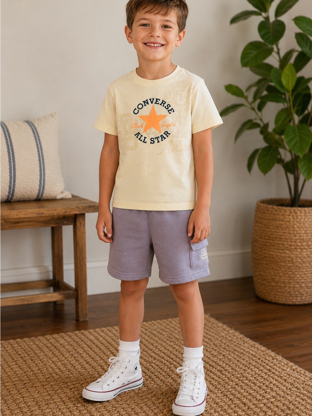 Converse Kids Yellow Short Sleeve Tee with matching shorts & Halloween Tee